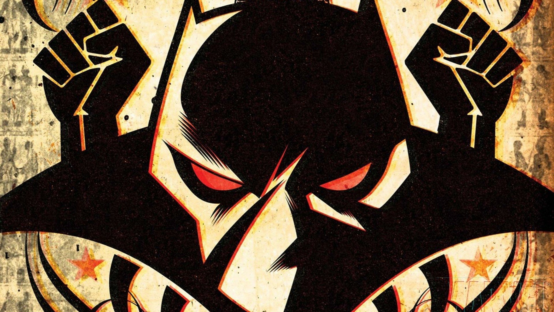 HD PC desktop wallpaper featuring a bold comic-style illustration of Marvel Comics' Black Panther with raised fists and intense red eyes.