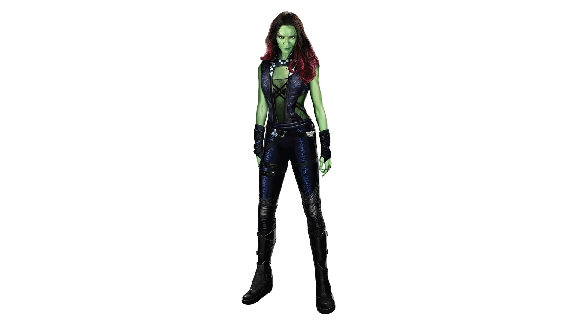 High-definition PC desktop wallpaper featuring Gamora, portrayed by Zoe Saldana, from the movie Guardians of the Galaxy.