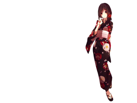 HD anime desktop wallpaper featuring a character from the Kagerou Project wearing a dark floral kimono against a white background.