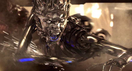 A high-definition desktop wallpaper featuring a menacing robotic figure from Terminator 3: Rise of the Machines, showcasing its fierce expression and metallic texture.