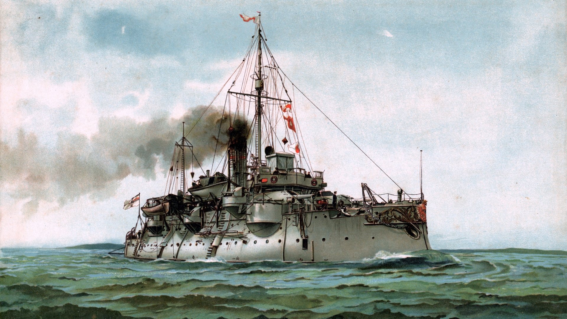 Download SMS Frithjof Coastal Defence Ship Military German Navy 8k Ultra HD Wallpaper