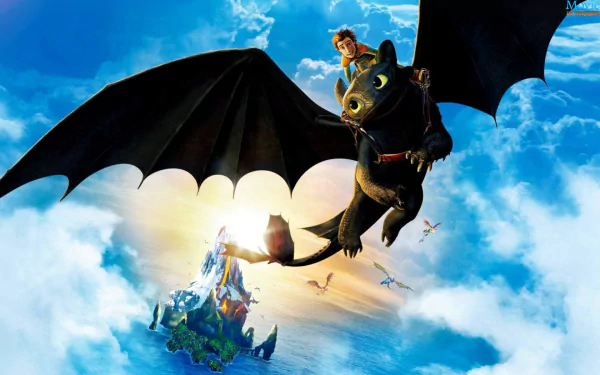 HD wallpaper from How to Train Your Dragon 2 featuring Hiccup riding Toothless in the sky.