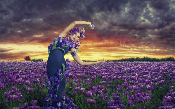 Women Artistic Flower Tulip Shawna Colton Model Sunrise HD Wallpaper | Background Image