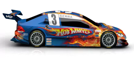 A vibrant Hot Wheels car featuring a striking design with flames and bold graphics, showcased as a high-definition desktop wallpaper and background.