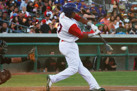 HD desktop wallpaper featuring Addison Russell in mid-swing on the baseball field, with spectators in the background.