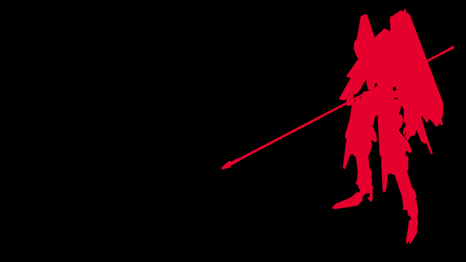 Silhouette of a red mech wielding a glowing sword from the anime Knights of Sidonia on a black background, designed as an HD PC desktop wallpaper.