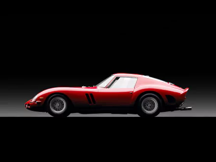 Red Ferrari 250 GTO side profile on a dark gradient — classic Ferrari vehicle presented as an HD PC desktop wallpaper background.