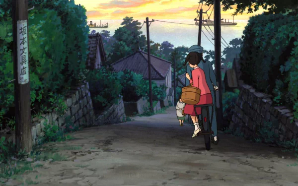 HD desktop wallpaper from From Up On Poppy Hill featuring a character walking down a twilight street.