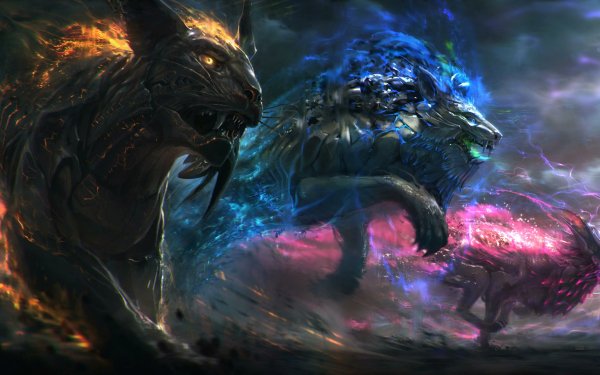 Fantasy Creature Gods Lion Wolf Tiger HD Wallpaper | Background Image