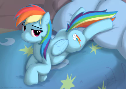 HD PC desktop wallpaper featuring Rainbow Dash from the TV show My Little Pony: Friendship Is Magic, depicted with her signature rainbow mane and lightning bolt cutie mark.