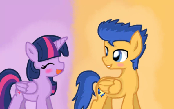 HD desktop wallpaper featuring Flash Sentry and Twilight Sparkle from My Little Pony: Friendship Is Magic, captured in a cheerful moment from the TV show.