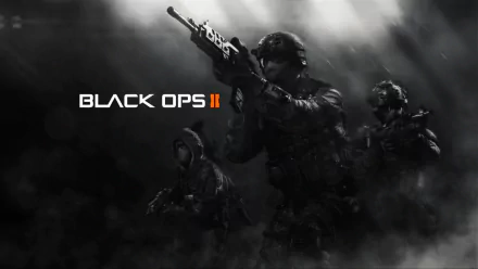 An HD wallpaper featuring intense scenes from the video game Call of Duty: Black Ops II, showcasing soldiers in action against a dramatic, shadowy backdrop.