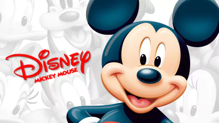 A vibrant HD wallpaper featuring Mickey Mouse with a cheerful expression, set against a playful background of iconic Disney imagery. A delightful addition for any Disney fan.