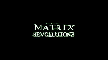 HD PC desktop wallpaper with a glowing green The Matrix Revolutions movie logo centered on a black background.