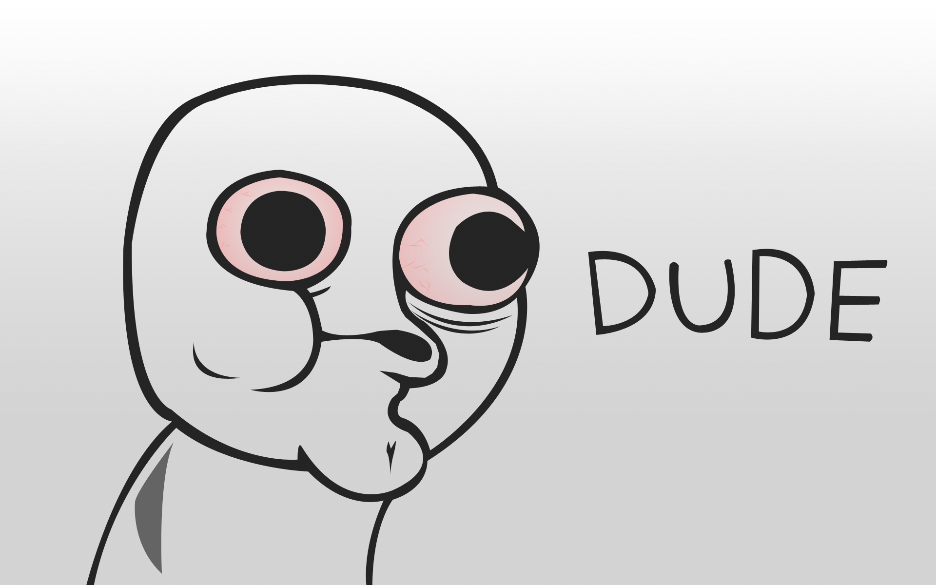 HD desktop wallpaper featuring a stylized character with large eyes and the word DUDE to the side.