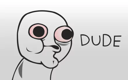 HD desktop wallpaper featuring a stylized character with large eyes and the word DUDE to the side.