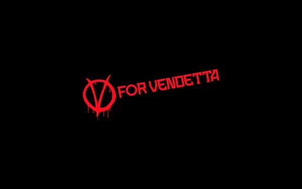 HD PC desktop wallpaper featuring the movie title V for Vendetta in bold red letters on a black background.