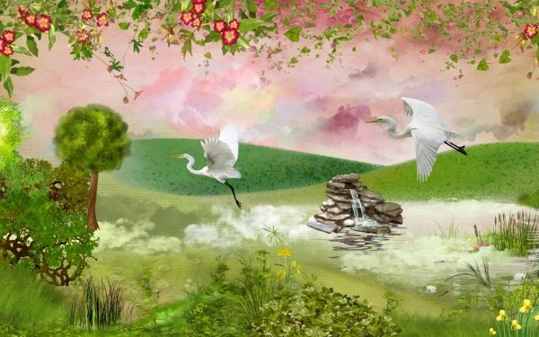 Artistic Landscape Light Bird Green HD Wallpaper | Background Image