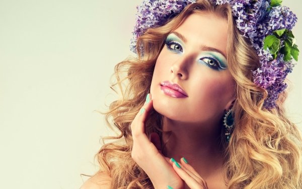 Femmes Face Top Model Wreath Lila Cheveux Curl Fond d'écran HD | Image