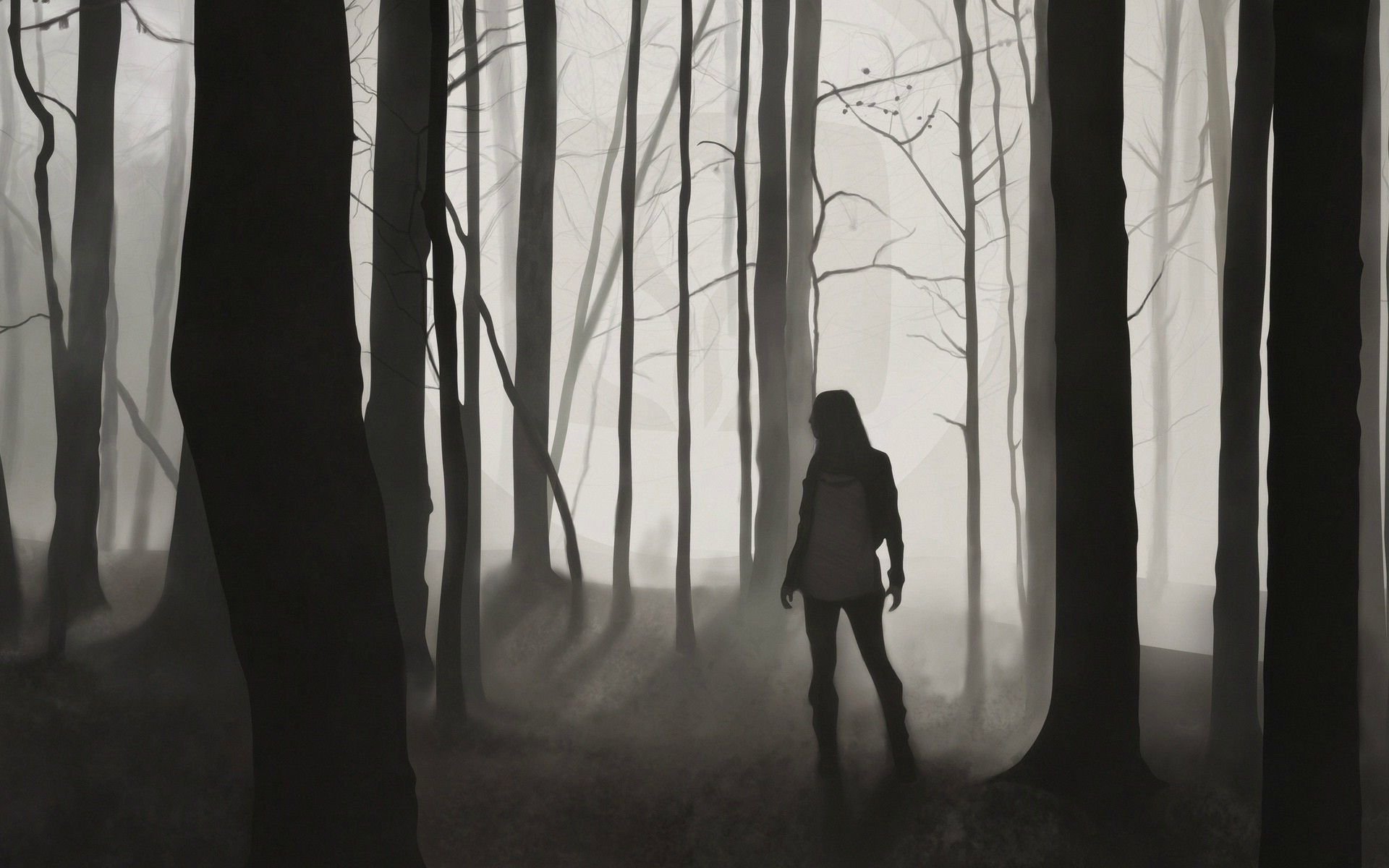 К чему снится черный силуэт. Девушка в лесу. Девушка в темном лесу. Одиночество в лесу. Человек в лесу.