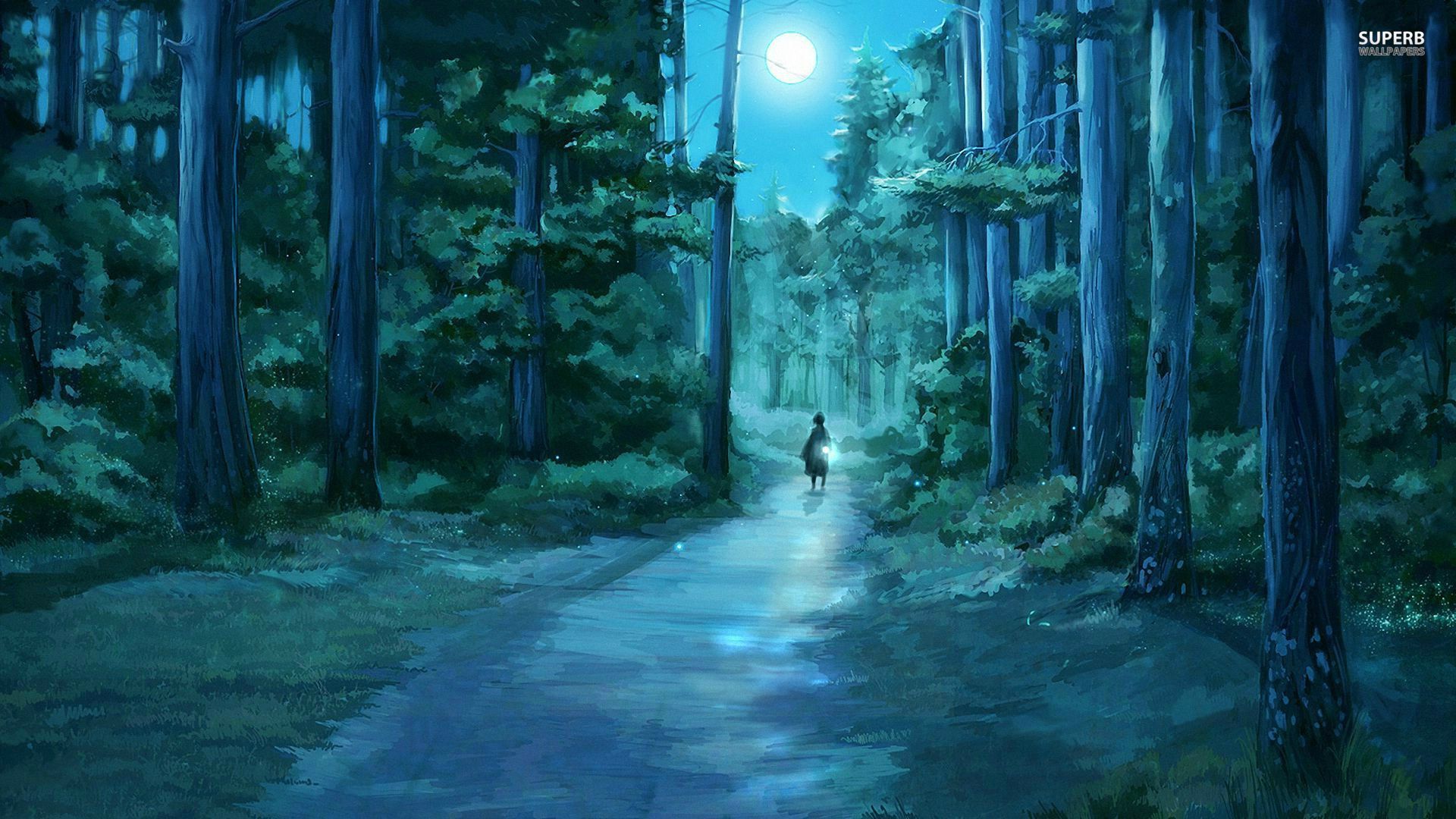 anime dark moonlight forest backrunds