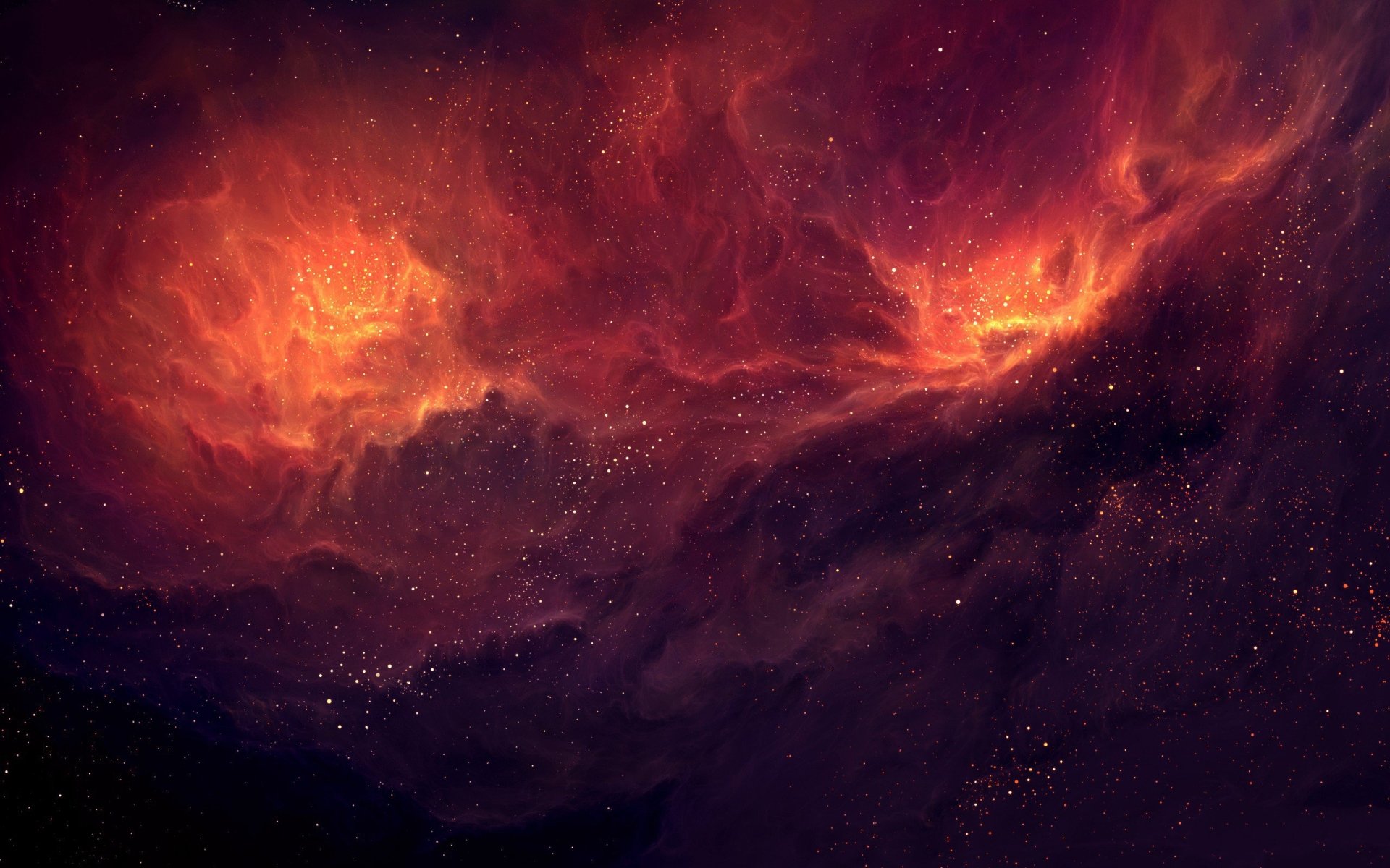 A vibrant orange nebula illuminated by distant stars, set against a dark space backdrop, creating a striking sci-fi HD desktop wallpaper.