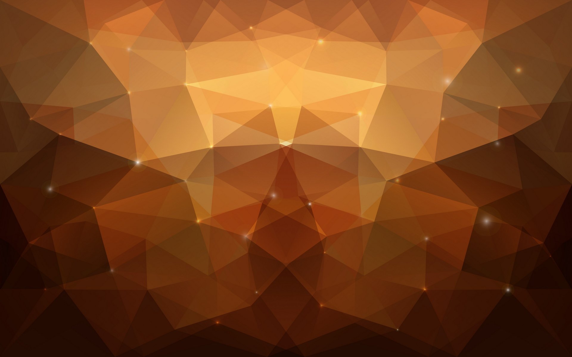 Abstract triangular low-poly HD PC desktop wallpaper: symmetrical warm amber and brown facets with a subtle glow forming a geometric background.
