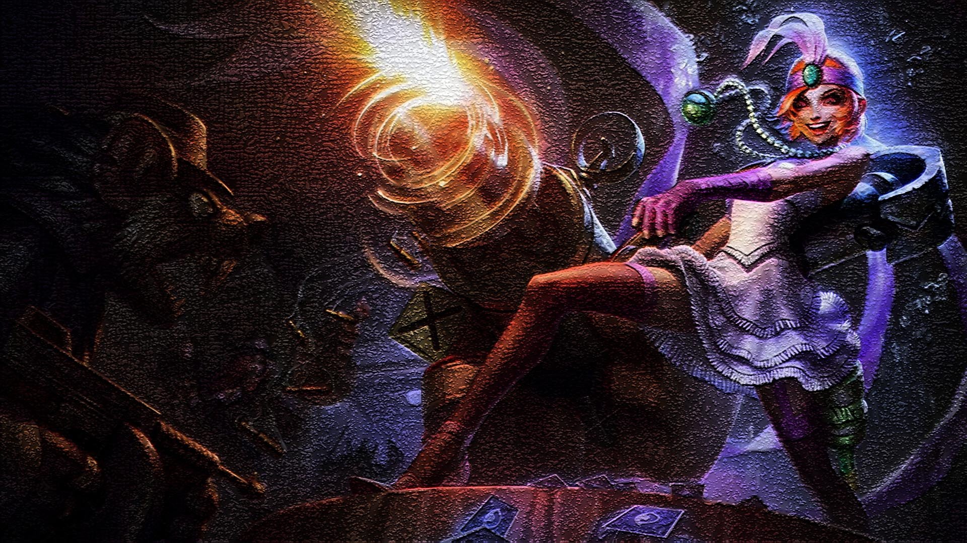 HD PC desktop wallpaper featuring Jinx from the video game League of Legends, showcasing her dynamic pose and explosive energy in vivid detail.