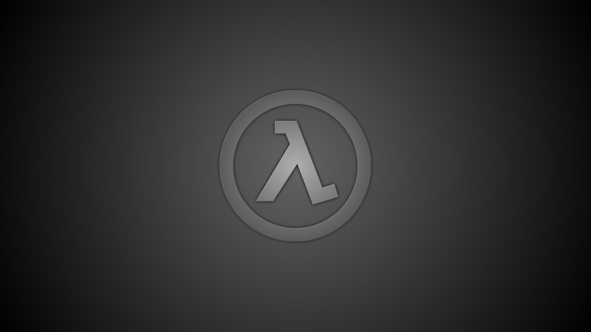 HD PC desktop wallpaper featuring the Half-Life lambda logo centered on a dark, textured gray background, minimalist video game background.