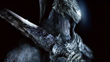 HD desktop wallpaper featuring Artorias from Dark Souls, wielding a sword against a dark backdrop, embodying the intense atmosphere of Dark Souls II.