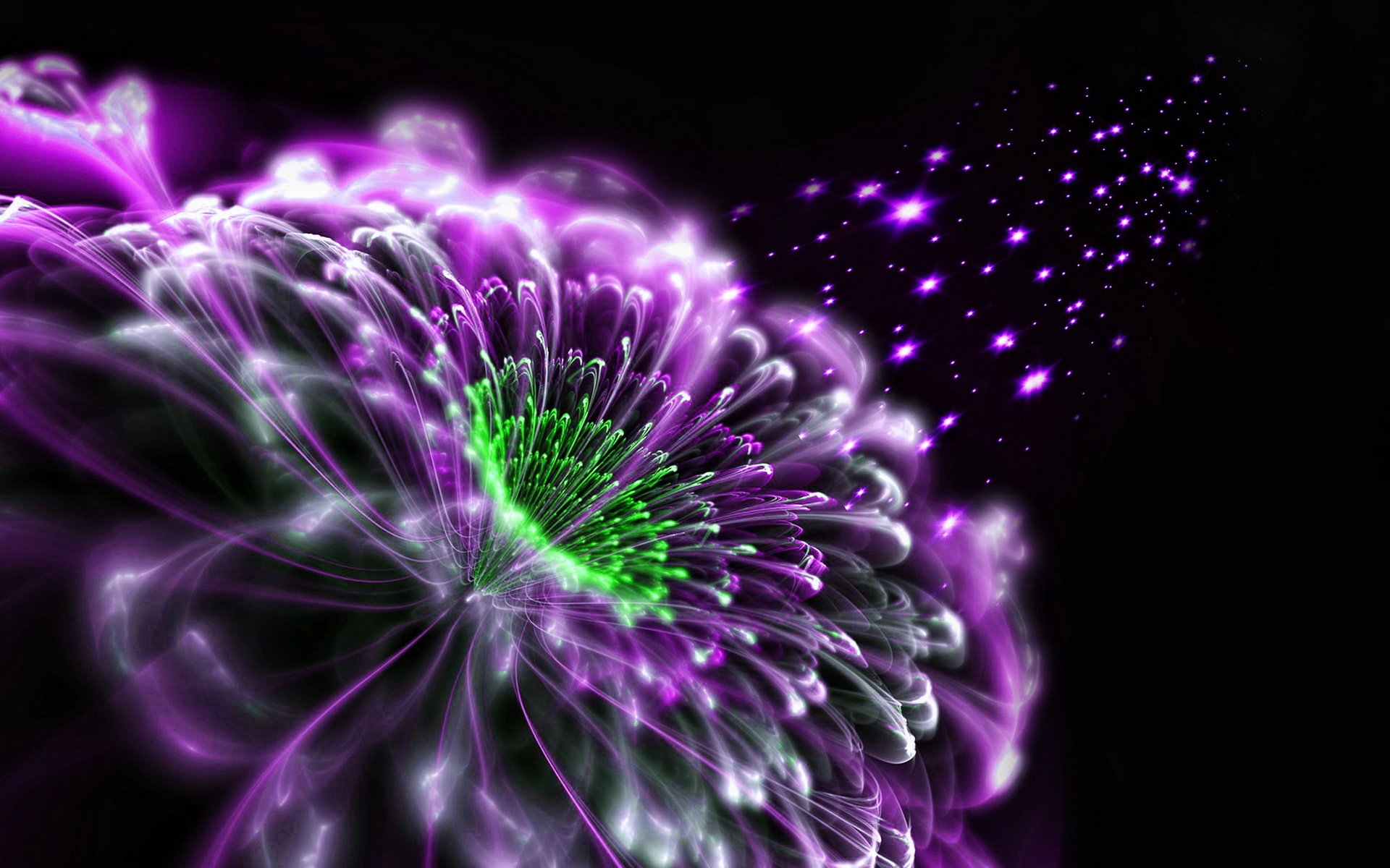 A vibrant abstract fractal design featuring purple and green hues, creating an enchanting visual effect that serves as a stunning HD desktop wallpaper and background.