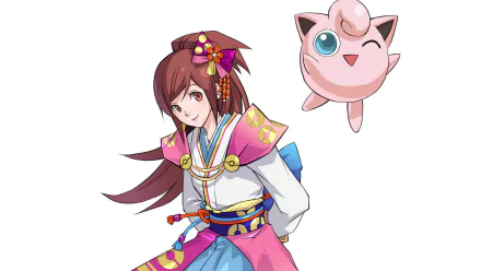 HD PC desktop wallpaper featuring a character and Jigglypuff from the video game Pokémon: Conquest in vibrant anime-style artwork.
