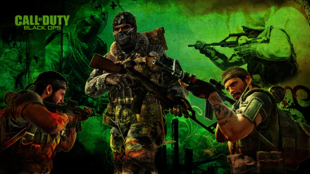 HD wallpaper featuring characters from Call of Duty: Black Ops, armed and ready for action against a dramatic green backdrop, capturing the intensity of the game.
