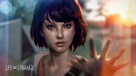 HD desktop wallpaper featuring Max Caulfield from the video game Life Is Strange, with Max extending her hand forward against a blurred outdoor background.