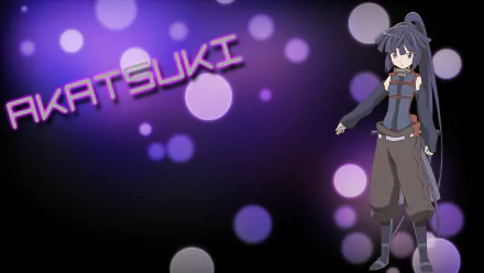 HD desktop wallpaper featuring Akatsuki from the anime Log Horizon, with a dark background and purple bokeh effect, and the text Akatsuki prominently displayed.
