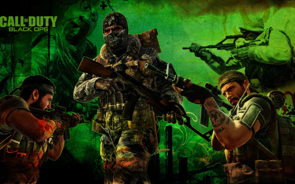 HD wallpaper featuring characters from Call of Duty: Black Ops, armed and ready for action against a dramatic green backdrop, capturing the intensity of the game.