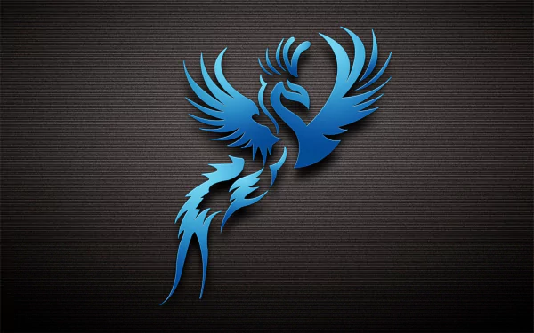 A stunning HD wallpaper featuring a stylized blue phoenix, embodying fantasy themes with intricate feather details against a sleek dark background.