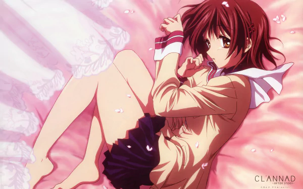 Nagisa Furukawa from Clannad in a soft, pink-hued anime scene, featured as a 4K Ultra HD PC desktop wallpaper and background.