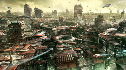 Futuristic cityscape from the video game Star Citizen showcased in a detailed 4K Ultra HD PC desktop wallpaper and background.