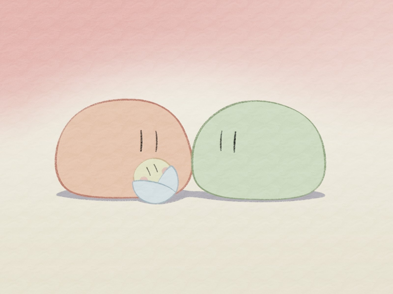 HD PC desktop wallpaper featuring minimalist, soft-colored blob characters from the anime Clannad, set against a gentle gradient background.