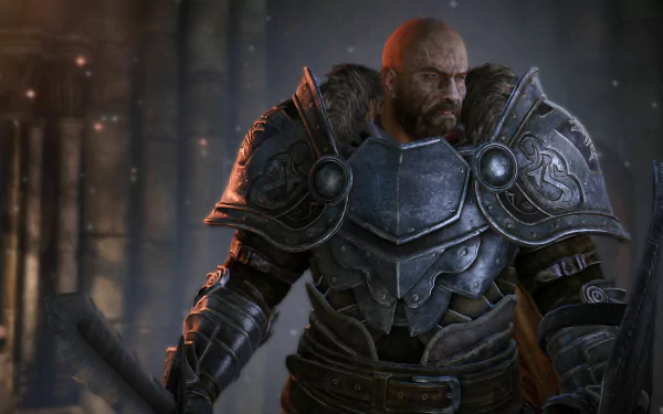 HD PC desktop wallpaper of a warrior clad in detailed armor from the video game Lords Of The Fallen, set against a dark, atmospheric background.