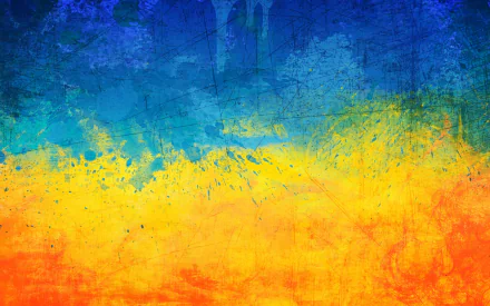 Abstract HD wallpaper featuring the colors of the Ukrainian flag, with a textured blend of blue and yellow tones against a vibrant background.