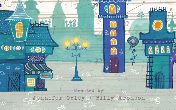 HD desktop wallpaper featuring whimsical buildings from the animated series Peg + Cat.