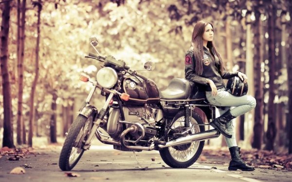 Women Girls & Motorcycles BMW BMW R100S HD Wallpaper | Background Image