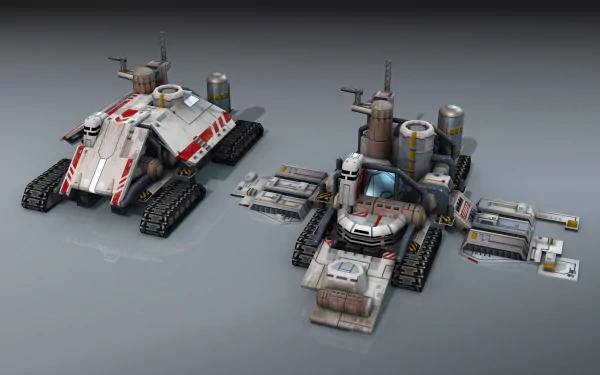 HD wallpaper from Civilization: Beyond Earth featuring futuristic vehicles and buildings on a sleek surface.