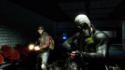 HD wallpaper featuring characters from the video game Killing Floor 2, showcasing a dark, intense atmosphere with one character firing a weapon and another preparing for action.