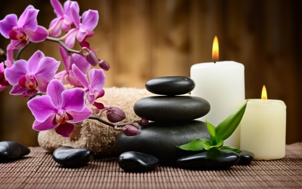 Religious Zen Candle Orchid Spa Towel HD Wallpaper | Background Image