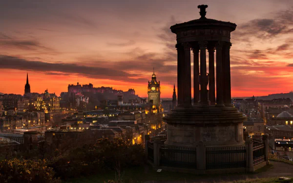 calton hill dugald stewart monument sunset Scotland man made Edinburgh HD Desktop Wallpaper | Background Image