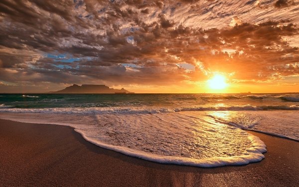 Nature Sunset Cloud Sea Beach Wave Sand HD Wallpaper | Background Image