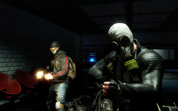 HD wallpaper featuring characters from the video game Killing Floor 2, showcasing a dark, intense atmosphere with one character firing a weapon and another preparing for action.